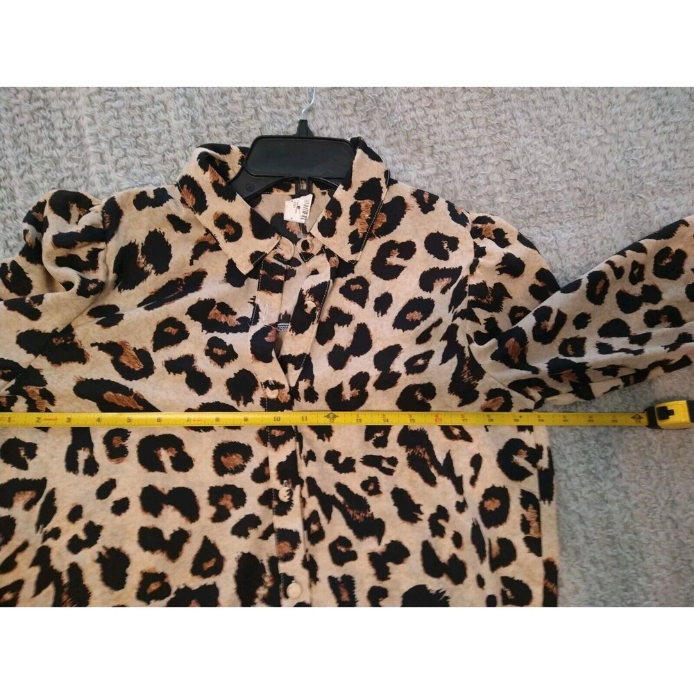 Btfbm Puff Sleeve Leopard Collared Button Up Top … - image 7